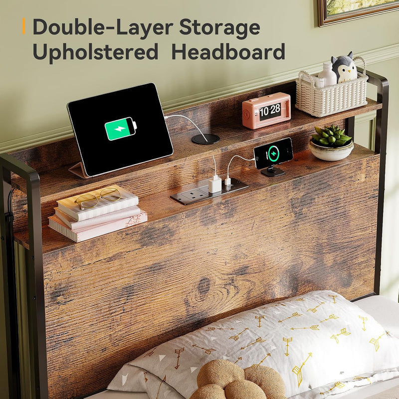 Bed Frame with Storage Wooden Headboard