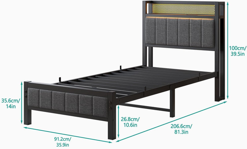Bed Frames with Storage Headboard and Charging Station