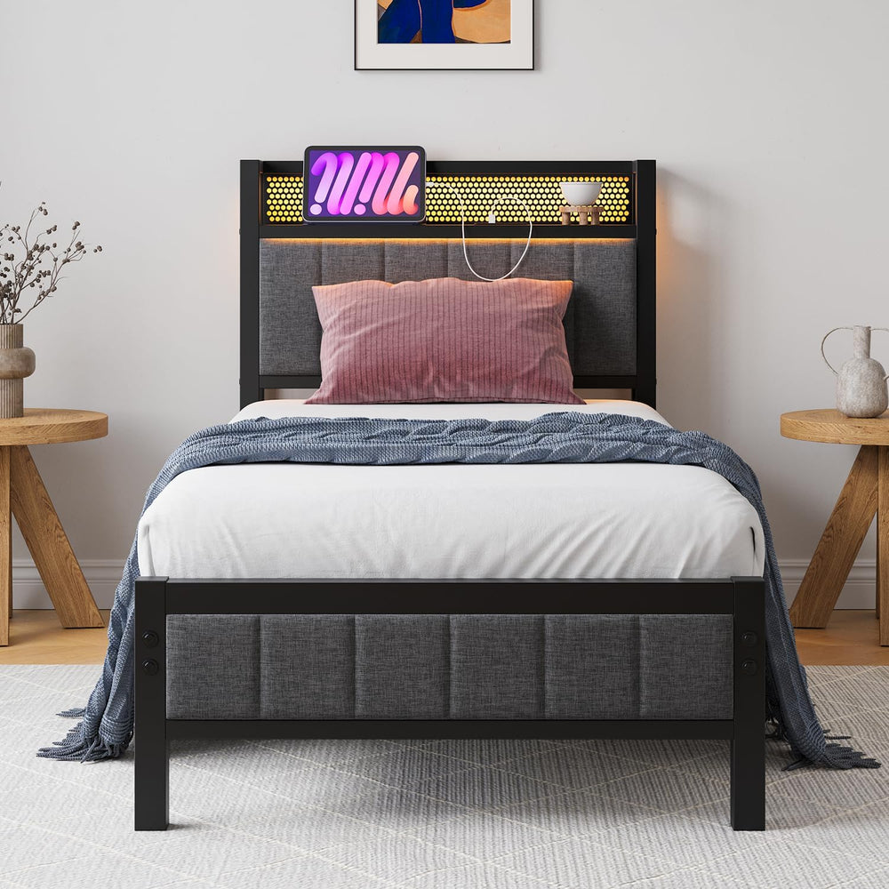 Bed Frames with Storage Headboard and Charging Station