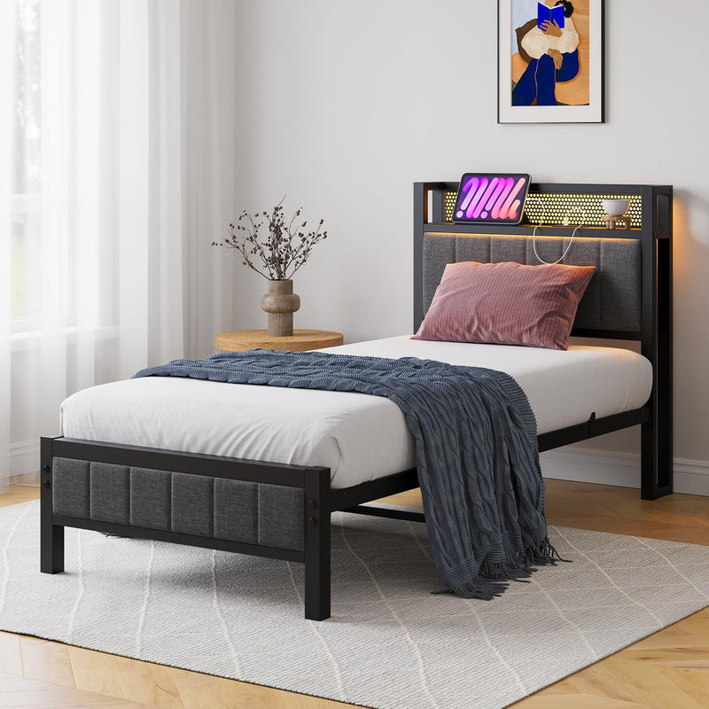 Bed Frames with Storage Headboard and Charging Station