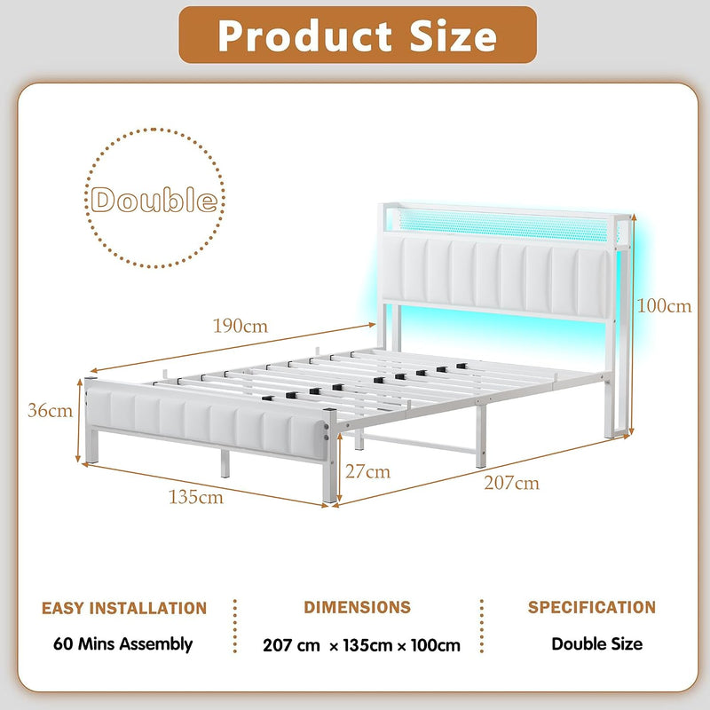 Bed Frames with Storage Headboard and Charging Station