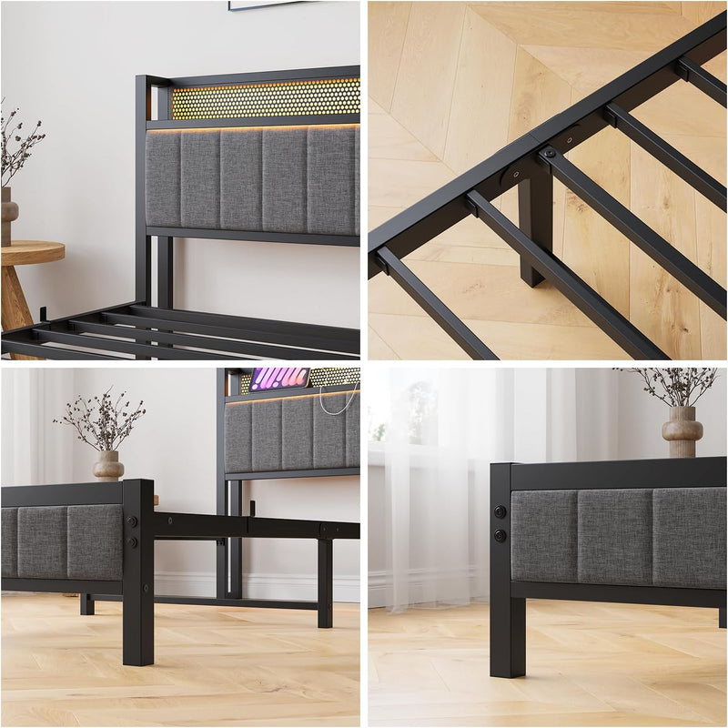 Bed Frames with Storage Headboard and Charging Station