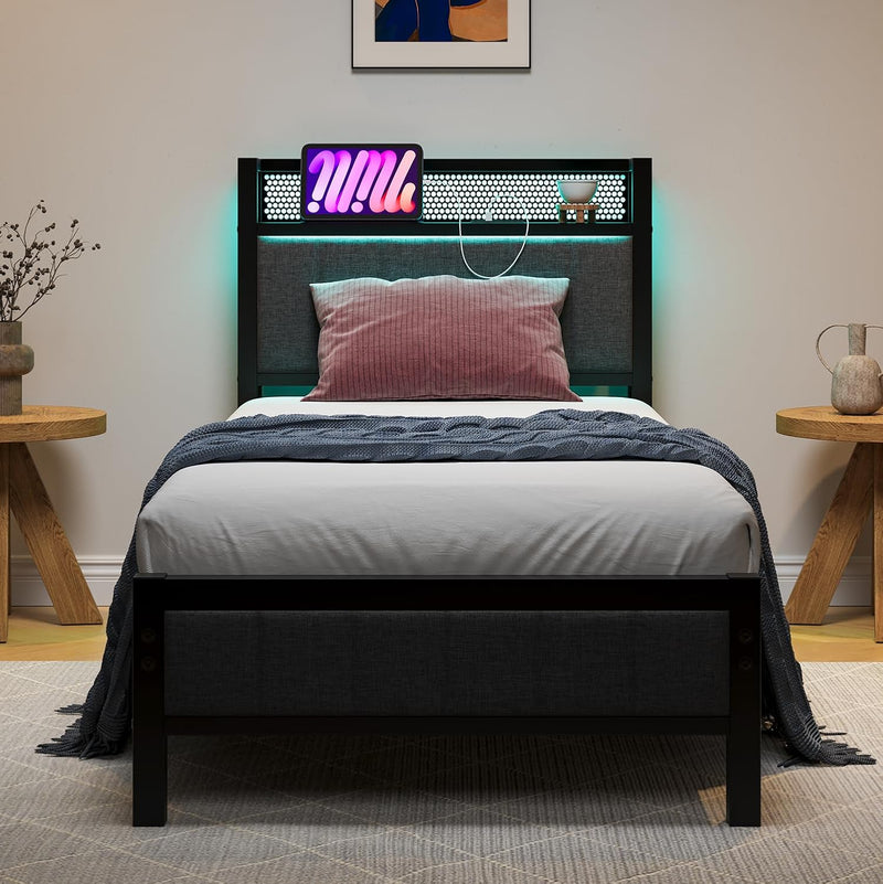 Bed Frames with Storage Headboard and Charging Station