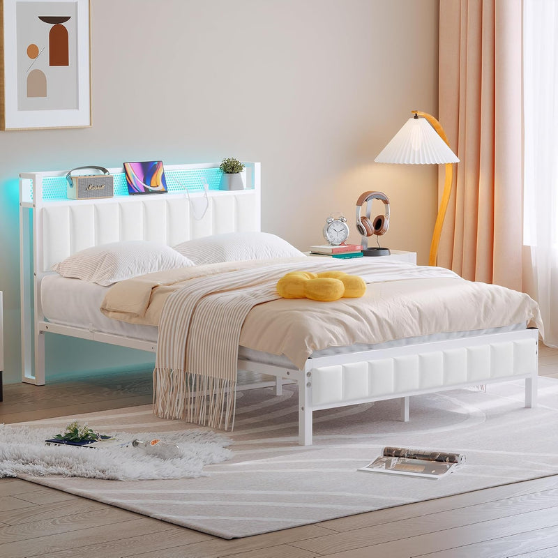 Bed Frames with Storage Headboard and Charging Station