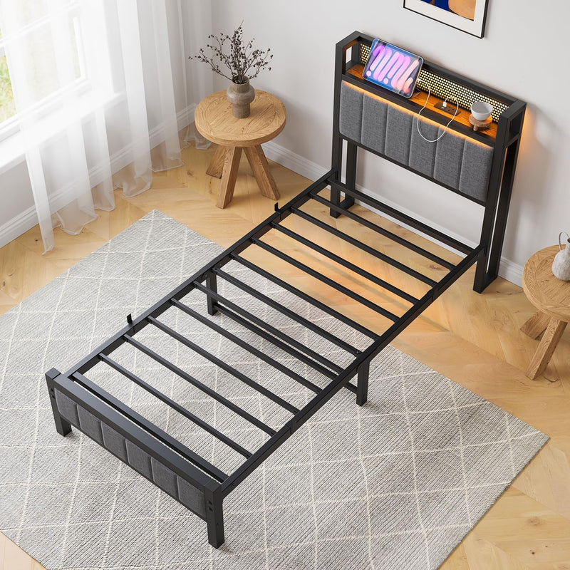 Bed Frames with Storage Headboard and Charging Station