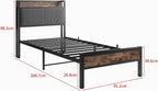 Bed Frame with Storage Wooden Headboard Metal Upholstered