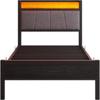 Bed Frame with Storage Wooden Headboard Metal Upholstered