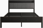 Bed Frame with Storage Wooden Headboard Metal Upholstered