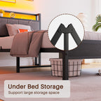 Bed Frame with Storage Wooden Headboard Metal Upholstered