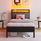 Bed Frame with Storage Wooden Headboard Metal Upholstered