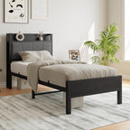 Bed Frame with Storage Wooden Headboard Metal Upholstered