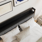 Bed Frame with Storage Wooden Headboard Metal Upholstered