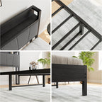 Bed Frame with Storage Wooden Headboard Metal Upholstered