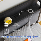 Bed Frame with Storage Wooden Headboard Metal Upholstered