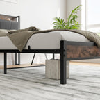 Bed Frame with Storage Wooden Headboard Metal Upholstered