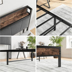 Bed Frame with Storage Wooden Headboard Metal Upholstered