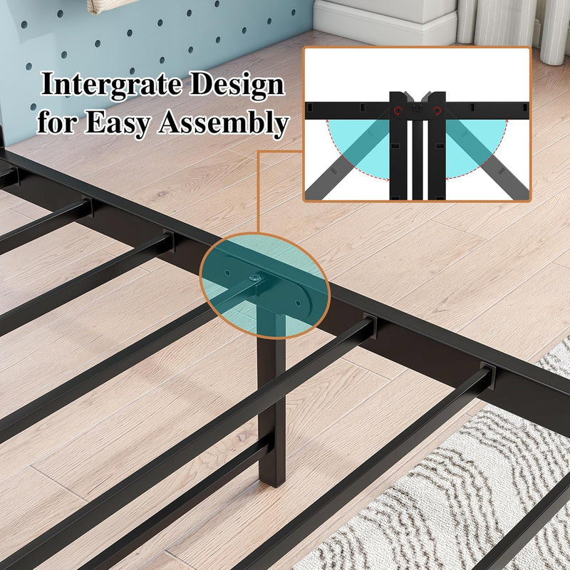 Bed Frame with Storage Headboard Rustic