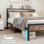 Bed Frame with Storage Wooden Headboard Shelf Metal