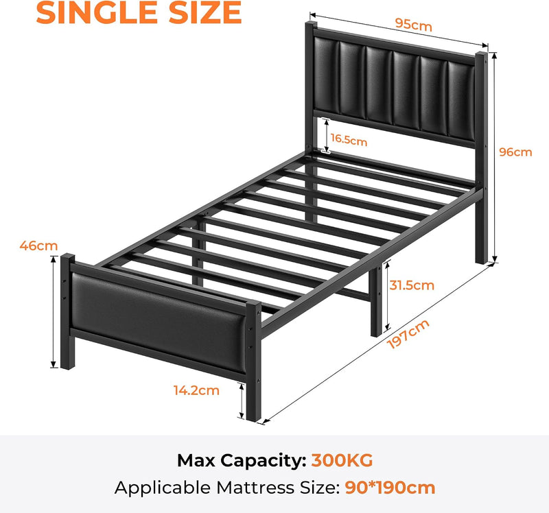 Bed Frame with Sturdy Steel Slats Support Platform