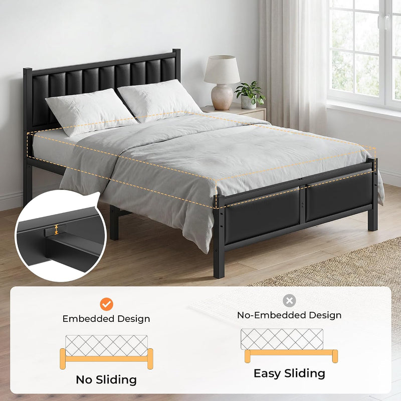 Bed Frame with Sturdy Steel Slats Support Platform