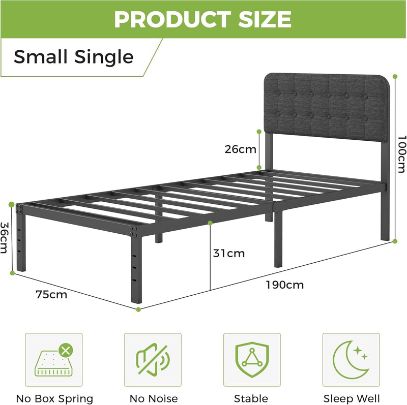 Bed Frame with Upholstered Headboard 36CM High