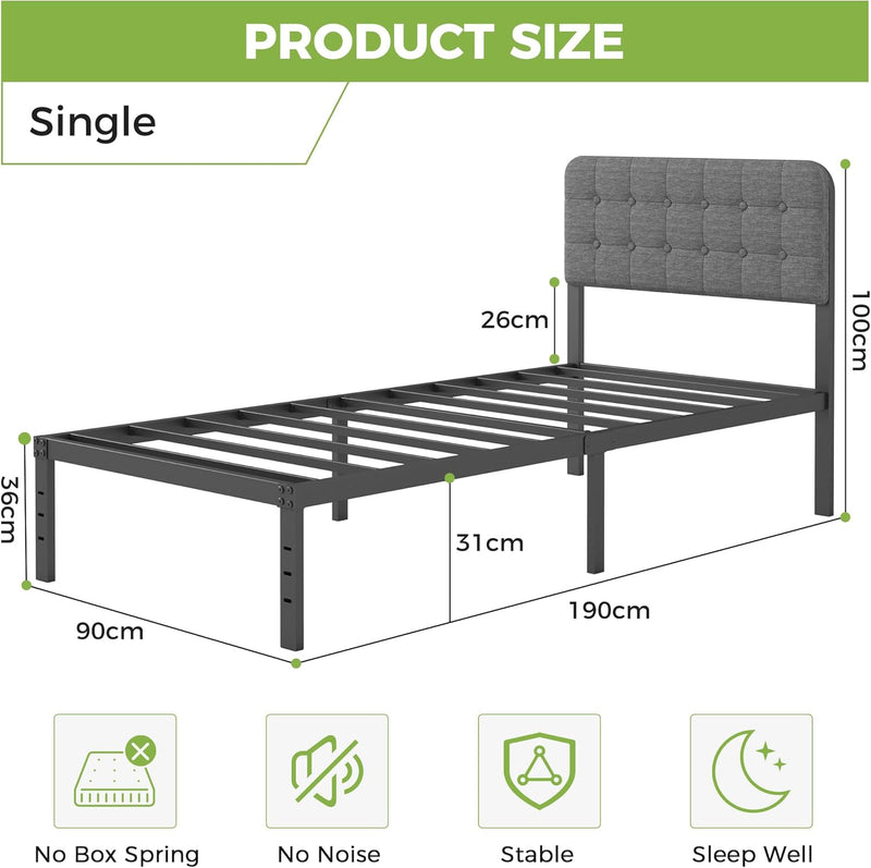 Bed Frame with Upholstered Headboard 36CM High