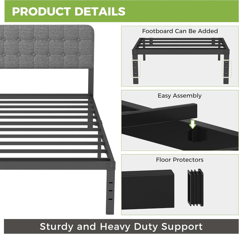 Bed Frame with Upholstered Headboard 36CM High