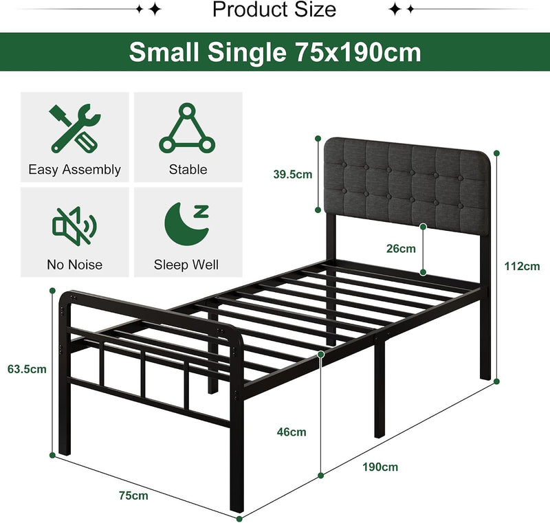 Bed Frame with Upholstered Headboard and Footboard