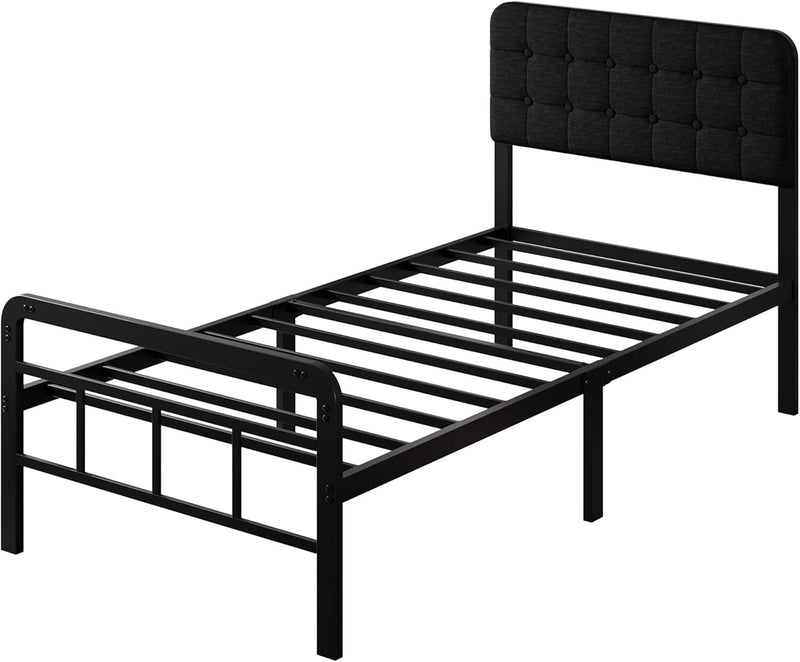 Bed Frame with Upholstered Headboard and Footboard 36