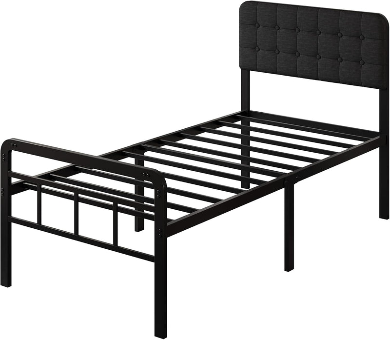 Bed Frame with Upholstered Headboard and Footboard 36