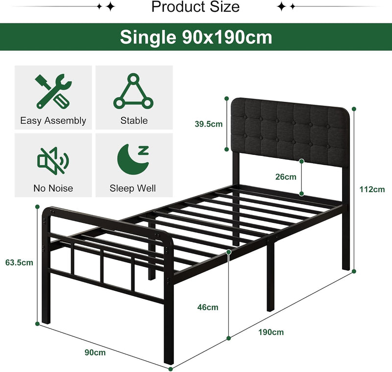 Bed Frame with Upholstered Headboard and Footboard 36