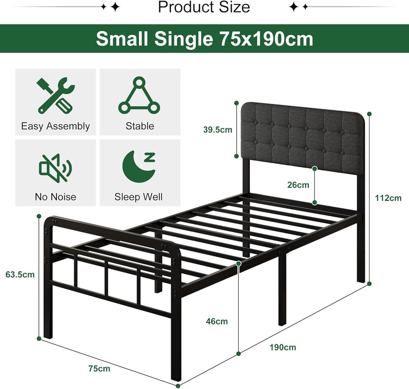 Bed Frame with Upholstered Headboard and Footboard 36