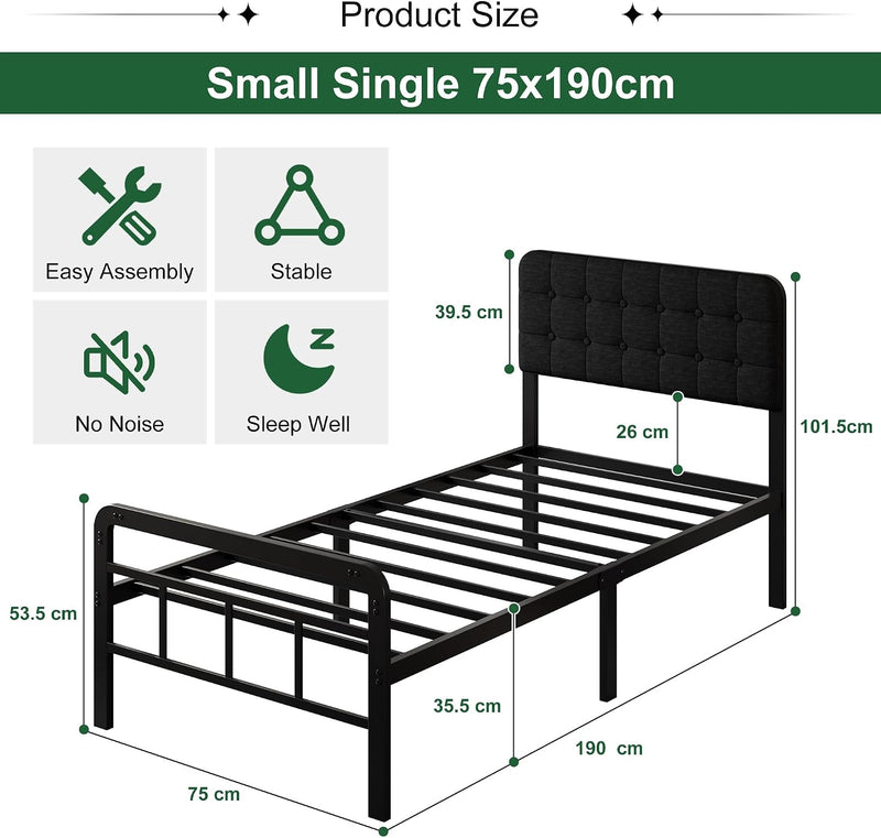 Bed Frame with Upholstered Headboard and Footboard 36