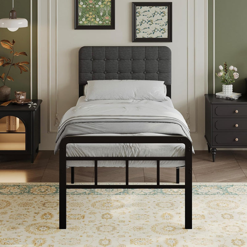 Bed Frame with Upholstered Headboard and Footboard 36