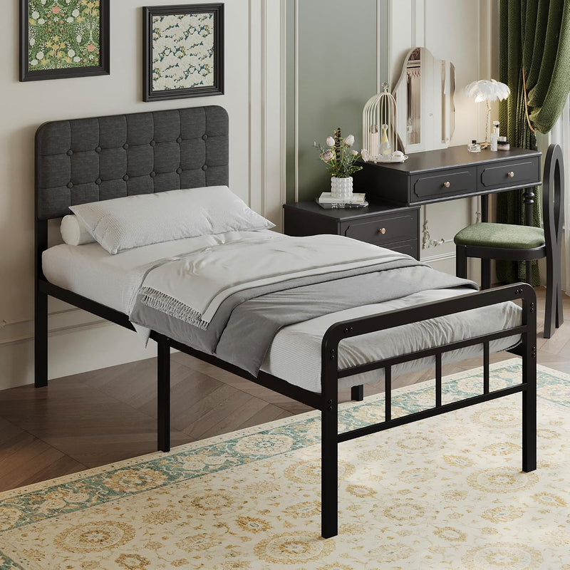 Bed Frame with Upholstered Headboard and Footboard 36