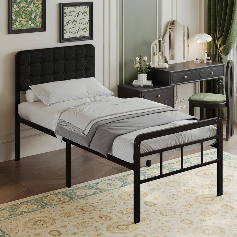 Bed Frame with Upholstered Headboard and Footboard 36