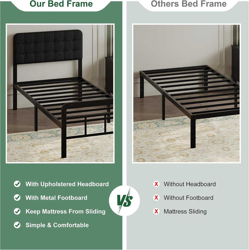 Bed Frame with Upholstered Headboard and Footboard 36