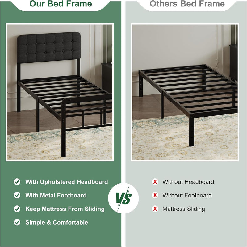 Bed Frame with Upholstered Headboard and Footboard 36