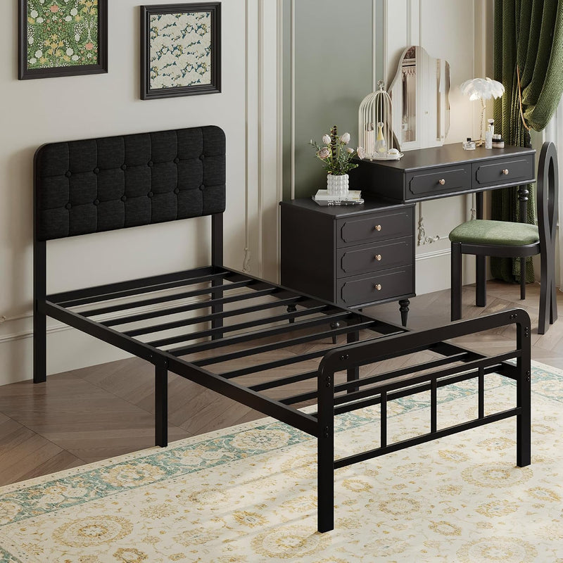 Bed Frame with Upholstered Headboard and Footboard 36