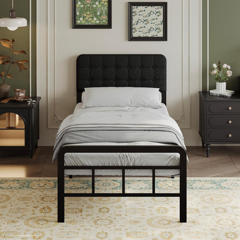 Bed Frame with Upholstered Headboard and Footboard 36
