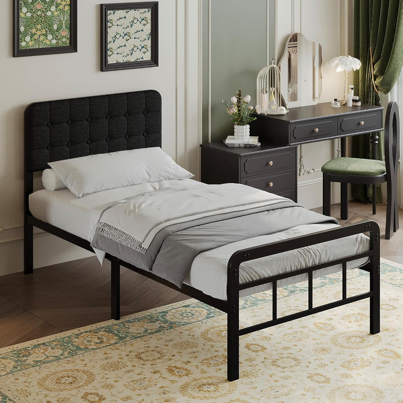 Bed Frame with Upholstered Headboard and Footboard 36