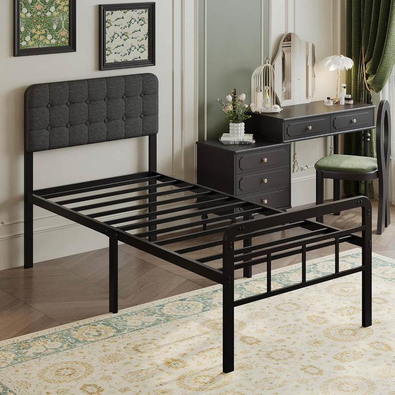 Bed Frame with Upholstered Headboard and Footboard 36