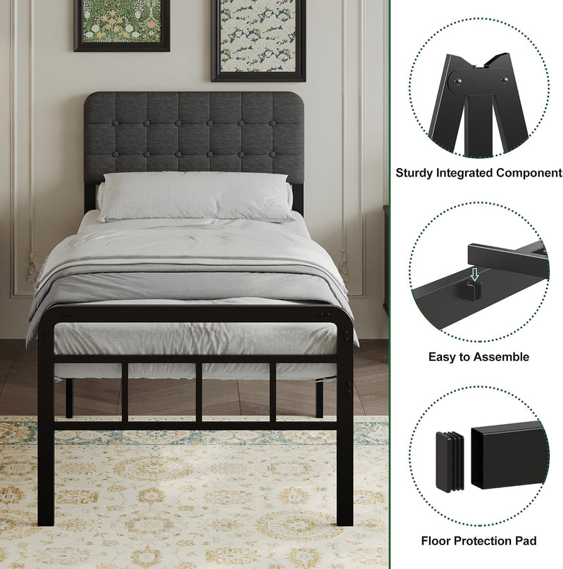 Bed Frame with Upholstered Headboard and Footboard 36