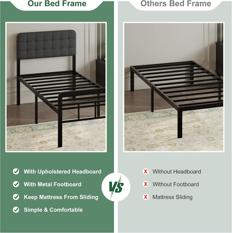 Bed Frame with Upholstered Headboard and Footboard 36
