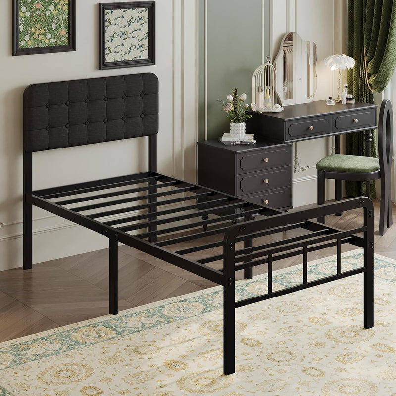Bed Frame with Upholstered Headboard and Footboard 36