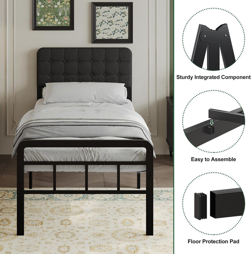 Bed Frame with Upholstered Headboard and Footboard 36
