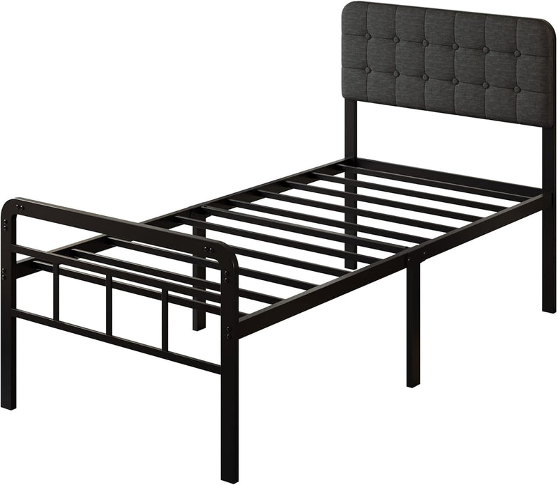 Bed Frame with Upholstered Headboard and Footboard