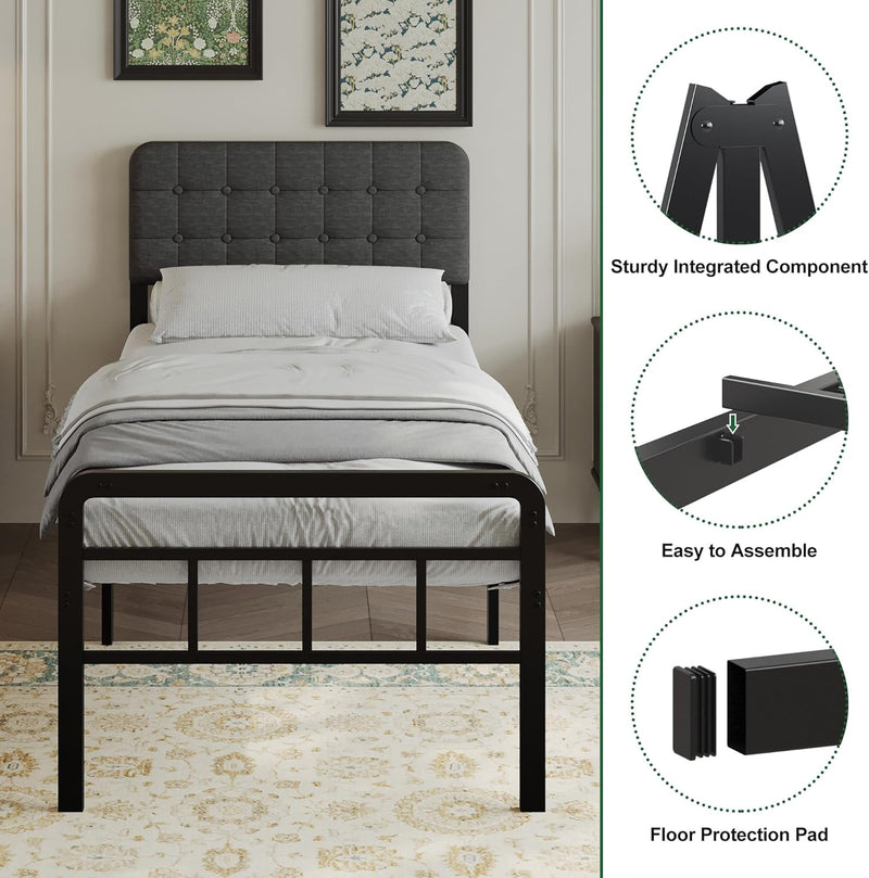 Bed Frame with Upholstered Headboard and Footboard