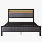 Bed Frame with Upholstered Headboard Wooden Storage Shelf