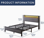 Bed Frame with Upholstered Headboard Wooden Storage Shelf